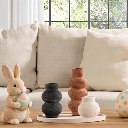 Ceramic Vase Home Table Decor - Flower Vase Set of 3 Living Room Kitchen Decorations Farmhouse Modern Rustic Vases Decorative Centerpiece for Shelf Bedroom Office Bathroom Dining Coffee Desk