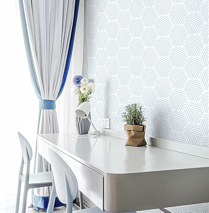 Peel and Stick Wallpaper Blue Wallpaper Geometric Wallpaper White Hexagon Modern Contact Paper 17.3”×393”Self-Adhesive Wallpape Removable for Bedroom Waterproof Shelf Liner Decal Vinyl Roll