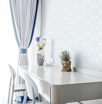 Peel and Stick Wallpaper Blue Wallpaper Geometric Wallpaper White Hexagon Modern Contact Paper 17.3”×393”Self-Adhesive Wallpape Removable for Bedroom Waterproof Shelf Liner Decal Vinyl Roll