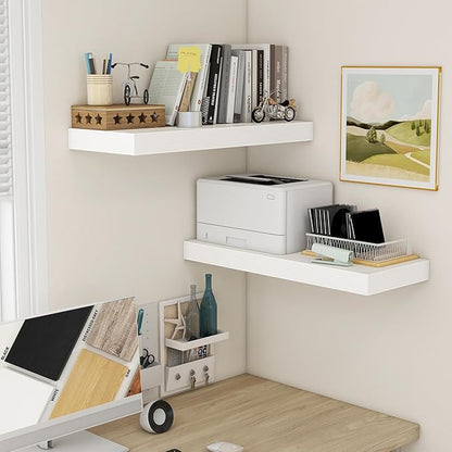 30 Inch Floating Shelves | 12 Inch Deep White Floating Shelves Set of 2 | 30" W x 12" D Rustic Wood Shelves for Wall | Deep White Shelves for Living Room Bathroom Laundry Room Kitchen