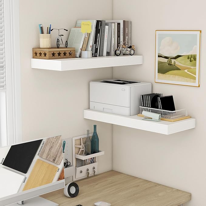 30 Inch Floating Shelves | 12 Inch Deep White Floating Shelves Set of 2 | 30