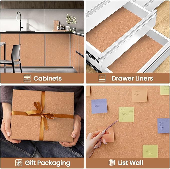 Abyssaly Cream Orange Wallpaper Peel and Stick Wallpaper 15.7in X 118in Silk Embossed Self Adhesive Removable Contact Paper for Bedroom Living Room Solid Color Brown Shelf Drawer Liners Paper