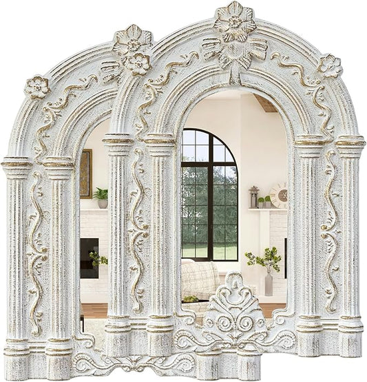 ZEXUIRU 2PCS Arched Window Wall Mirror,Rustic Farmhouse Accent Mirror, Wood Framed Entry Wall Decoration for Living Room,Bathroom,Bedroom,Kitchen,14.5x10.6 Inches