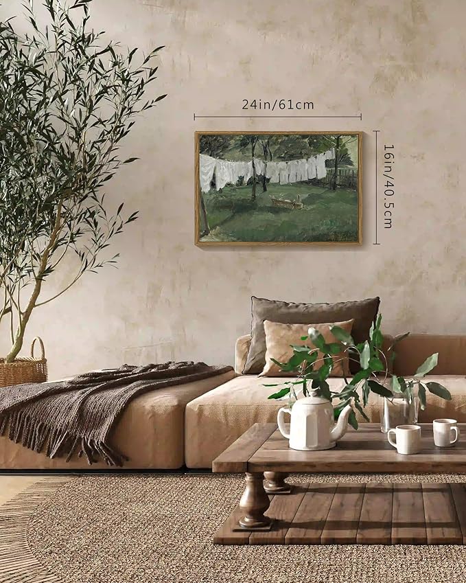 SHENIFY Large Laundry Room 16x24in Vintage Framed Canvas Wall Art Decor - Natural Framed