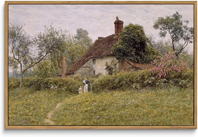 InSimSea Framed Canvas Wall Art Vintage Decor, Old Cottages Countryside Landscape Large Canvas Art, Rustic Farmhouse Wall Decor for Bedroom Living Room Bathroom, 16