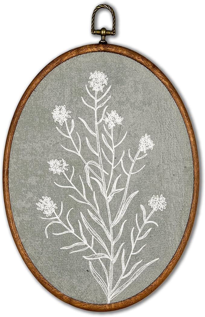 KSDUT Vintage Flower Wall Art Decor - Botanical Neutral Mid Century Modern Wall Art Canvas Frame Hanging Prints, Vintage Landscape Oval Wall Art Decor for Home Decorations 8.6"x11.4"