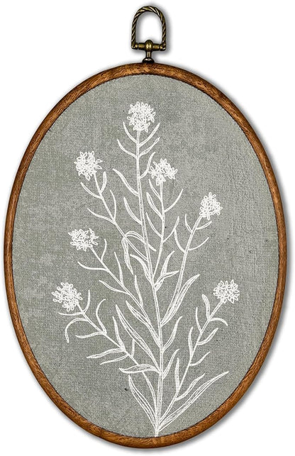 KSDUT Vintage Flower Wall Art Decor - Botanical Neutral Mid Century Modern Wall Art Canvas Frame Hanging Prints, Vintage Landscape Oval Wall Art Decor for Home Decorations 8.6"x11.4"