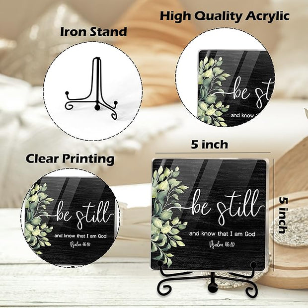 Modern Farmhouse Decor, Home Decor For Living Room, Boho Chic Aesthetic Shelf Decorations, Christian Be Still Acrylic Sign, Farmhouse Entryway Tv Stand Fireplace Coffee Table Decoration (18)