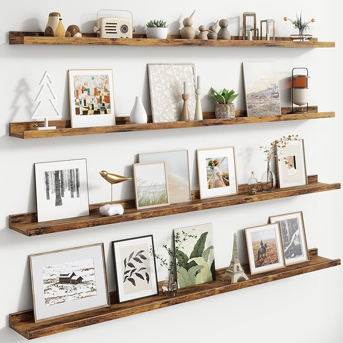 Floating Picture Ledge Shelves Set of 4, 56 Inch Long Large Nursery Book Shelf for Toys Storage Kids Bookshelf Wall Mounted Living Room Bedroom Decor Frames