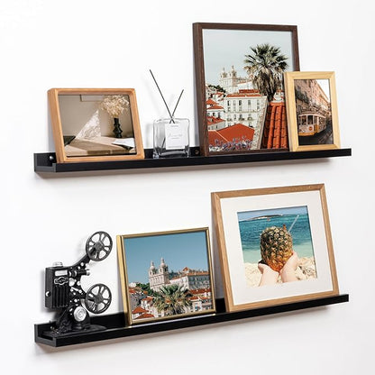 Fun Memories Picture Ledge Shelf, 32 Inch Floating Shelves Set of 2, Large Nursery Book Shelves for Toys Storage, Kids Bookshelf Wall Mounted for Wall Decor Books Photo Frames, Black