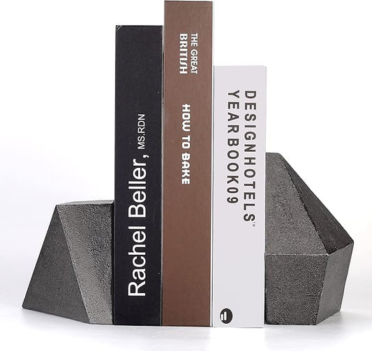 Decorative Bookends, Heavy Duty Cast Iron, Art Shelf Decor, Geometry Abstract Theme (Black) by Ambipolar
