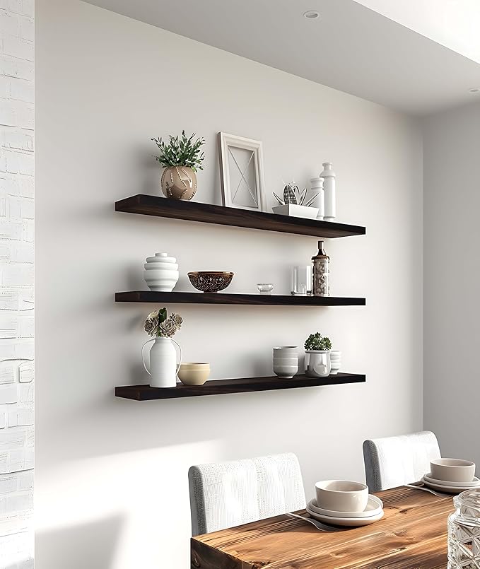 36 Inch Brown Wood Floating Shelves for Wall Rustic Wall Shelf for Bedroom Living Room Set of 4