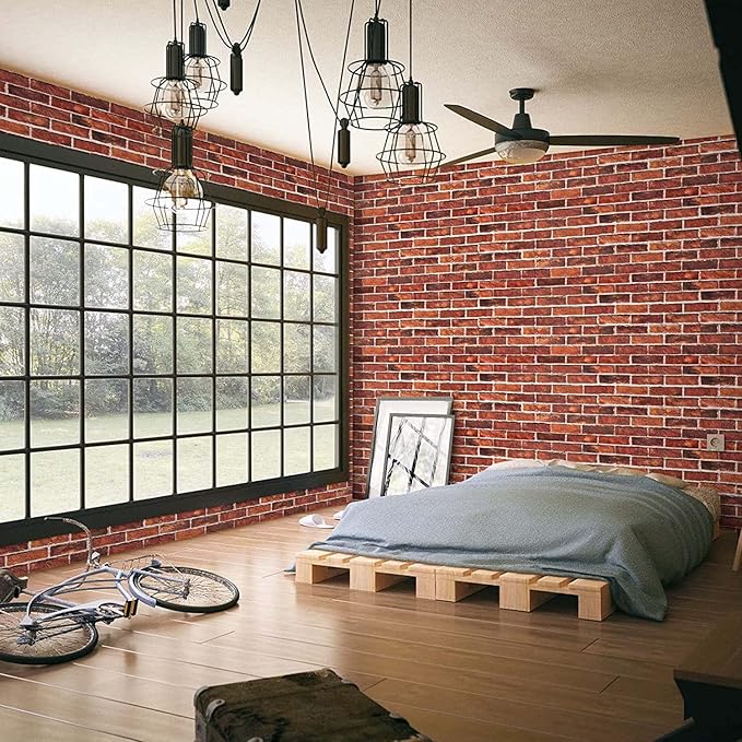 Brick Wallpaper Peel and Stick Red Brick Wall Paper for Bedroom 17.7” x 511.8” Vintage Faux Brick Contact Paper for Fireplace Kitchen Backsplash Accent Wall Home Decorations Wallpaper