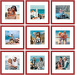 Vittanly 12x12 Picture Frames Set of 9, Shatter Resistant Plexiglass, Display 8x8 Pictures with Mat or 12x12 without Mat, Photo Frames for Wall Mount, Engineered Wood, Red