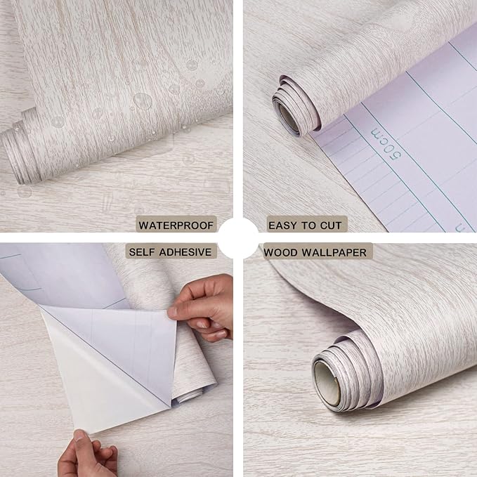 White Wood Contact Paper for Cabinets/Drawers Wood Grain Peel and Stick Wallpaper for Furniture Kitchen Shelf Liner Self-Adhesive Wallpaper Vinyl Waterproof Easy to Install/Clean17.7inW 630inL