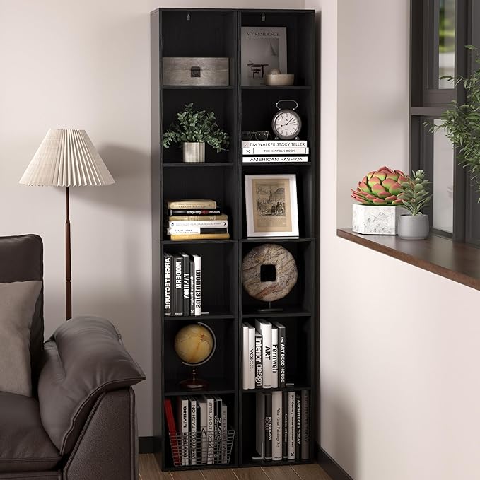 6 Cube Storage Organizer, 6 Tier Cube Low Bookcase Freestanding Storage Display Organizer, Six-Cubes Open Shelf Bookshelf for Home Office (Black, 6-Cube)
