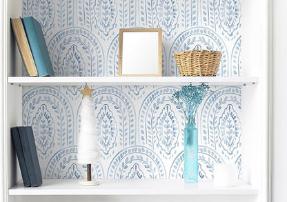EeeComing Blue Peel and Stick Wallpaper Boho Wall Paper Peel and Stick Modern Contact Paper Self Adhesive Wallpaper for Bedroom and Bathroom Removable Cabinet Shelf Liner Vinyl 17.3”X118.1”