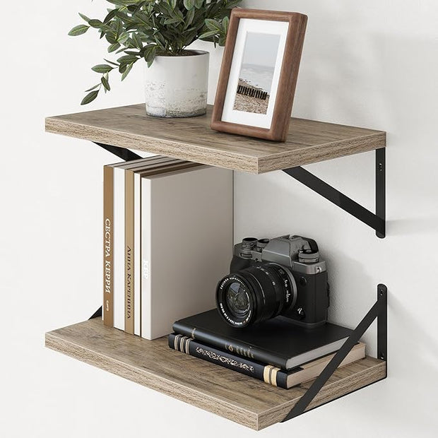 Axeman Deep Floating Shelves - 20 Inch Floating Shelves Set of 2-12 Inch Deep Grey Wall Shelves for Living Room Bathroom Kitchen