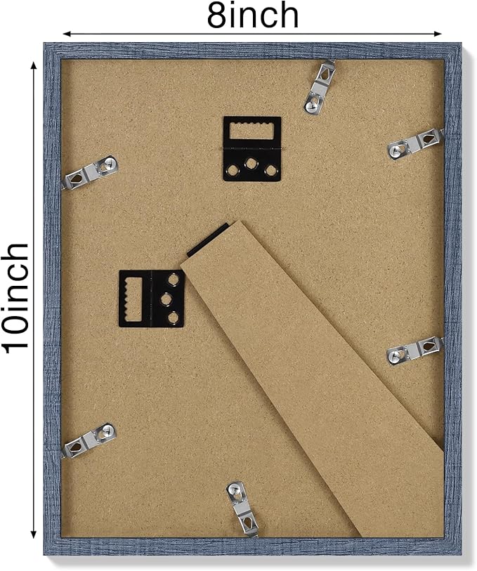 Vittanly 8x10 Picture Frames Set of 4, Display Pictures 5x7 with Mat or 8x10 without Mat, Gallery Frame Set for Wall or Tabletop Display, Engineered Wood with Shatter Resistant Plexiglass, Navy Blue