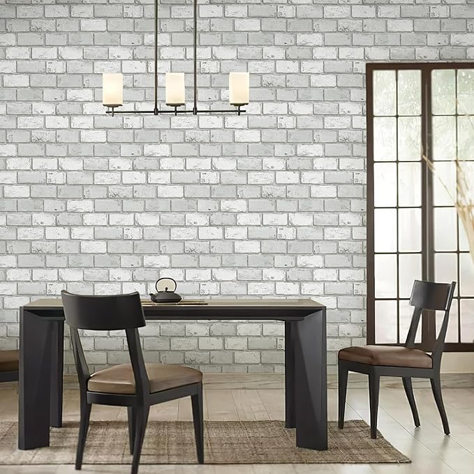 JiffDiff Brick Wallpaper Peel and Stick, Removable Vintage Self Adhesive Wallpaper Renter Friendly Textured Stick on Wallpaper Contact Paper （17.3