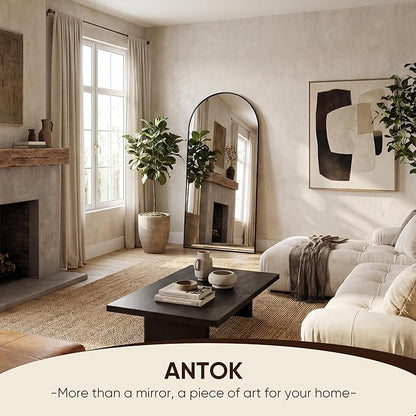 Antok 71" x28” Arched Full Length Floor Mirror, Black Aluminum Frame, Free Standing/Wall Mount/Leaning for Bedroom, Living Room, Dressing Room
