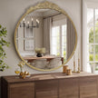 Growsun Round Wall Mirror with Vintage Gold Floral Frame – 28 Inch Decorative Wall Mirror for Living Room, Bedroom, Entryway, Bathroom Vanity – Elegant Antique Accent Home Décor