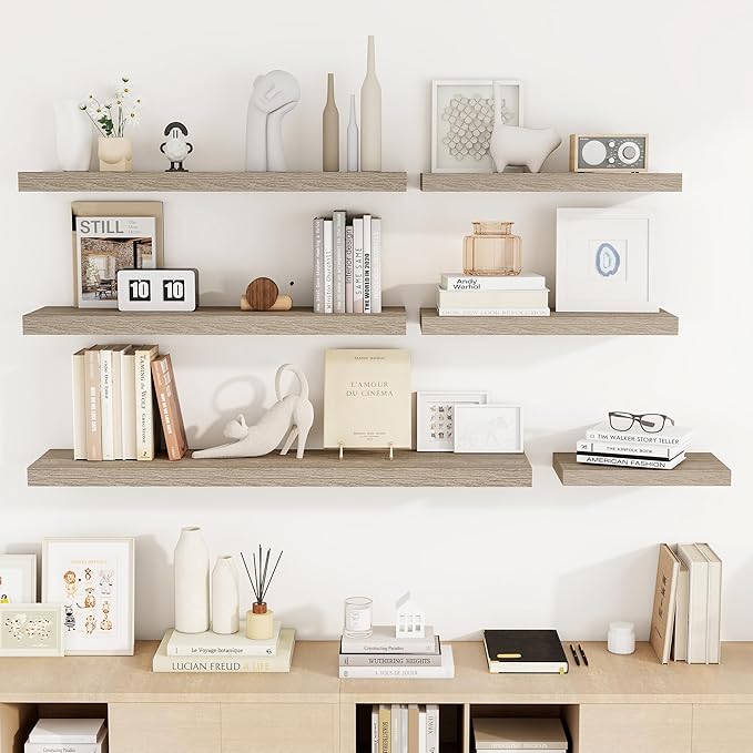 24 Inch Floating Shelves, 3D Textured Wood Grain, 24