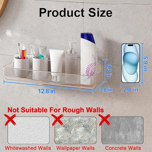 Diesisa Acrylic Wall Mounted Shower Caddy, Clear, Large Size 4D x 12.8" W x 3.3" H, Acrylic Shelf, No Drilling Walls Adhesive Shelf, Bathroom Shelves with Self Adhesive Tape for Bathroom, Kitchen