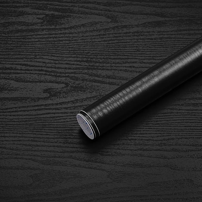 Peel and Stick Wallpaper Wood Contact Paper Black Wood Grain Wall Paper Thicken Textured Waterproof Easy to Clean Decorative Self-Adhesive Film for Cabinets and Drawers Surfaces 17.5In X 197In
