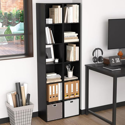 5 Cube Storage Organizer, 5 Tier Cube Low Bookcase Freestanding Storage Display Organizer, Five-Cubes Open Shelf Bookshelf for Home Office (Black, 5-Cube)
