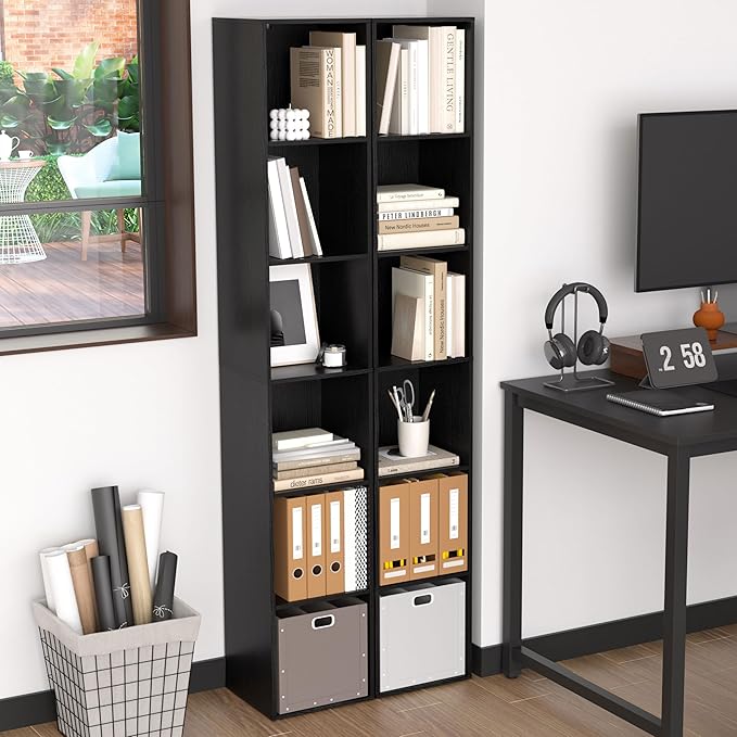 6 Cube Storage Organizer, 6 Tier Cube Low Bookcase Freestanding Storage Display Organizer, Six-Cubes Open Shelf Bookshelf for Home Office (Black, 6-Cube)