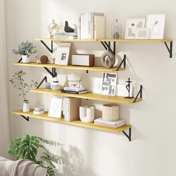Floating Shelves with Black Metal Brackets Set of 2,30" Wx8 D Wall Mounted Shelves Floating Bookshelf,Hanging Storage Shelf for Living Room,Bedroom,Bathroom,Office,Oak
