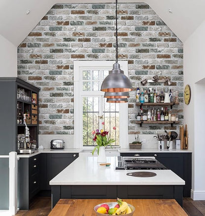 Guvana 17.3"×394" Brick Wallpaper Self Adhesive Wall Paper Red/Blue/Grey Brick Peel and Stick Wallpaper Removable Contact Paper Brick Texture Vintage Wallpaper for Kitchen Backsplash Accent Wall Decor