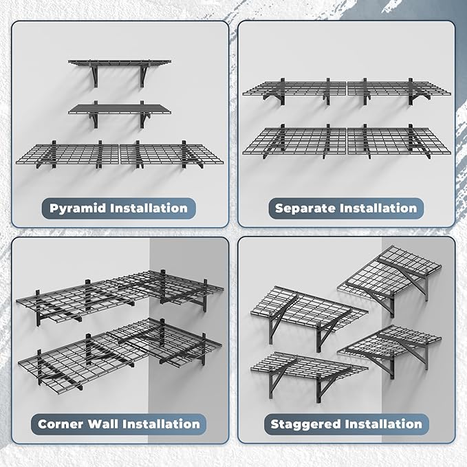 4 Pack Heavy Duty Garage Wall Shelving Set (2x3ft), Wall Mounted Garage Shelves 1400lbs Capacity, 24