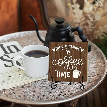 Coffee Desk Decor Sign, Coffee Time Sign With Stand For Farmhouse Home Kitchen Table, Wine Sign For Farmhouse Home Kitchen Bar Shelf Table, Gifts For Family Friend Coworker-10