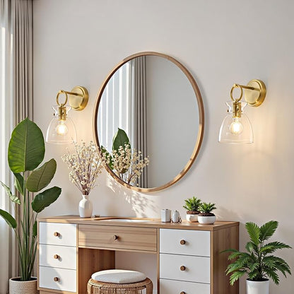 Gold Wall Sconce 1-Light Hardwired Wall Mount Modern Farmhouse Vanity Light Fixtures with 6 Inch Clear Glass Shade, Wall Lights for Bathroom, Bedroom, Living Room, Mirror, Kitchen, 1 Pack