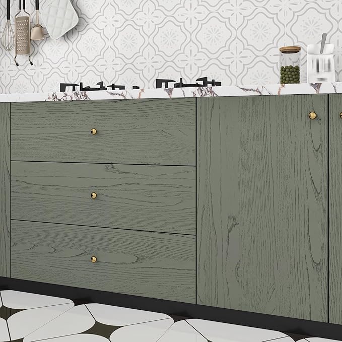 Wallercity Thick Green Wood Grain Contact Paper for Countertops Peel and Stick Green Wallpaper Self Adhesive Removable Vinyl Wrap for Counters Wood Wallpapers for Bathroom Kitchen Cabinets 15.8x236 IN