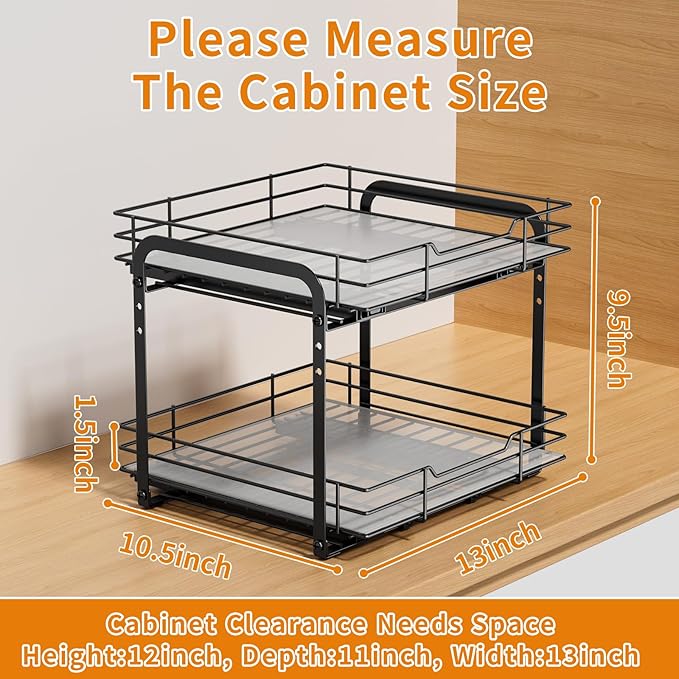 RCHYFEED Spice Rack Organizer for Cabinet, 2 Tier Slide out Spice Organization for Inside Cabinets & Pantry, Heavy Duty Adjustable Metal Spice Racks for Seasoning Organizer (13.5