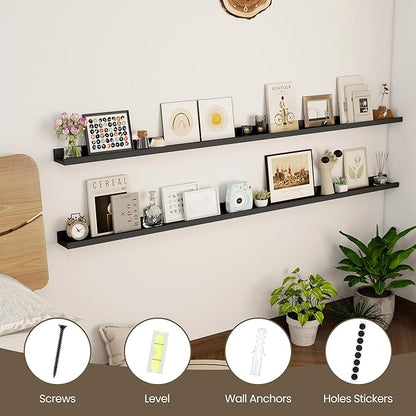 Axeman 72 Inch Floating Shelves | Picture Ledge Shelf Set of 2 | Black Wall Shelves with Lip | Black Picture Shelf for Wall with Ledge | Photo Ledges 72 Inch