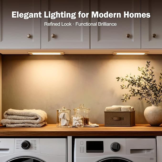 V4light Rechargeable Motion Sensor Under Cabinet Light, Magnetic LED Bar with 1500mAh, Gold Aluminum Accent Lighting, Dimmable 3 Color Temperatures for Kitchen Cabinets, Shelves & Closets (9 in)