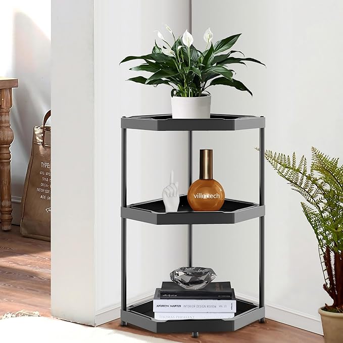 Kitchen Corner Shelf Countertop 3 Tier Bathroom Counter Organizer Cabinet Corner Storage Shelf Spice Rack Makeup Organizer Under Sink Black 2pack