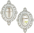 Cityelf 2 Set Oval Wood Carved Wall Mirror Baroque 3D Relief Rustic Home Decor Small Decorative Hanging Mirrors for Living Room, Bedroom Entrance Wall Sculpture