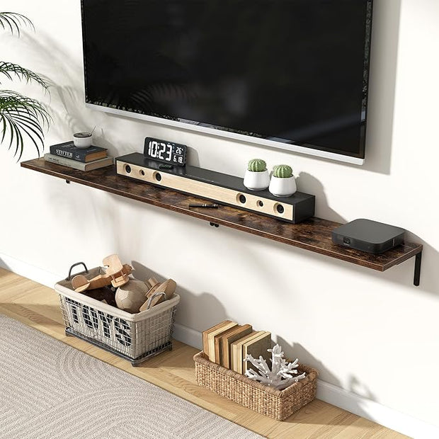 Fun Memories Deep Floating Shelves, 36W x 8D Floating Shelves Set of 2, Wall Mounted Shelf with Metal Brackets, Rustic Wood Wall Shelf for Bathroom, Kitchen and Living Room, Rustic Brown