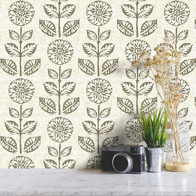 Wudnaye Floral Peel and Stick Wallpaper Vintage Tulip Floral Wallpaper 17.7in×590.4in Flower Farmhouse Contact Paper Peel and Stick Neutral Self Adhesive Removable Vinyl Wall Paper for Kitchen Bedroom
