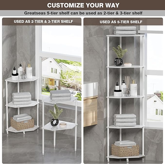 5-Tier Corner Shelf Stand Marble White 50.2