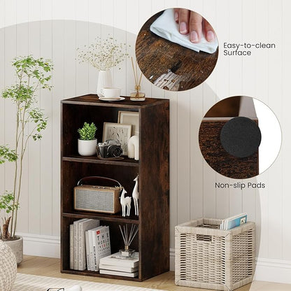 Giantex 3 Tier Bookcases Set of 2, 31.5" Bookshelf Cube Storage Organizer, Open Storage Cabinet Multi-Functional Home Office Bedroom Furniture Display Bookcases, Rustic Brown