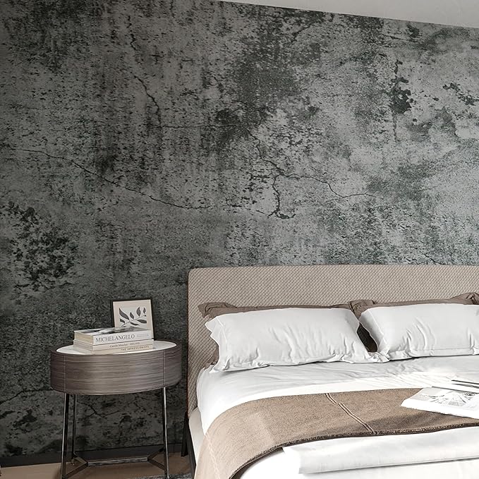 FunStick 16"x240" Grey Concrete Peel and Stick Wallpaper for Bedroom Bathroom Waterproof Removable 3D Concrete Contact Paper for Walls Countertops Textured Cement Vinyl Wallpaper for Kitchen Cabinets