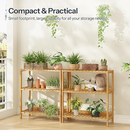 HOOBRO Bamboo Storage Shelf, 3-Tier Freestanding Shelving Unit, Multifunctional Storage Rack with Back Panel, 23.6 x 10.2 x 26 inches, for Bathroom, Living Room, Balcony, Kitchen, Natural YL94CJ01