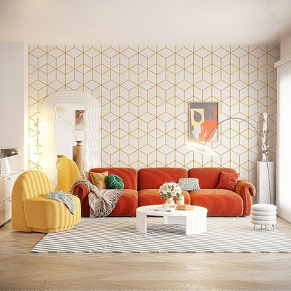 Safiyya 118"x17.3" Peel and Stick Wallpaper Gold and White Contact Paper Geometric Wallpaper Self Adhesive Removable Wallpaper for Walls Covering Vinyl Rolls
