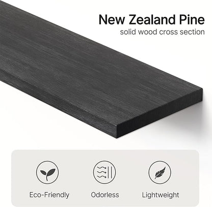 Vailando Floating Shelves for Wall, Set of 3 Solid Wood Wall Mounted Shelves, 23.6" Black Display Shelf for Bedroom, Living Room, Bathroom, and Kitchen Decor - Heavy-Duty & Natural Pine